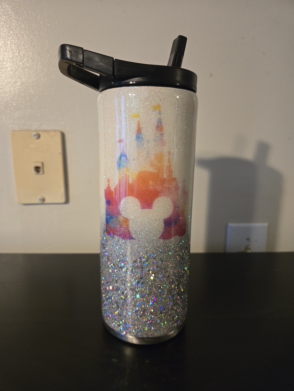 Glitter Disney Castle Travel Tumbler with Straw